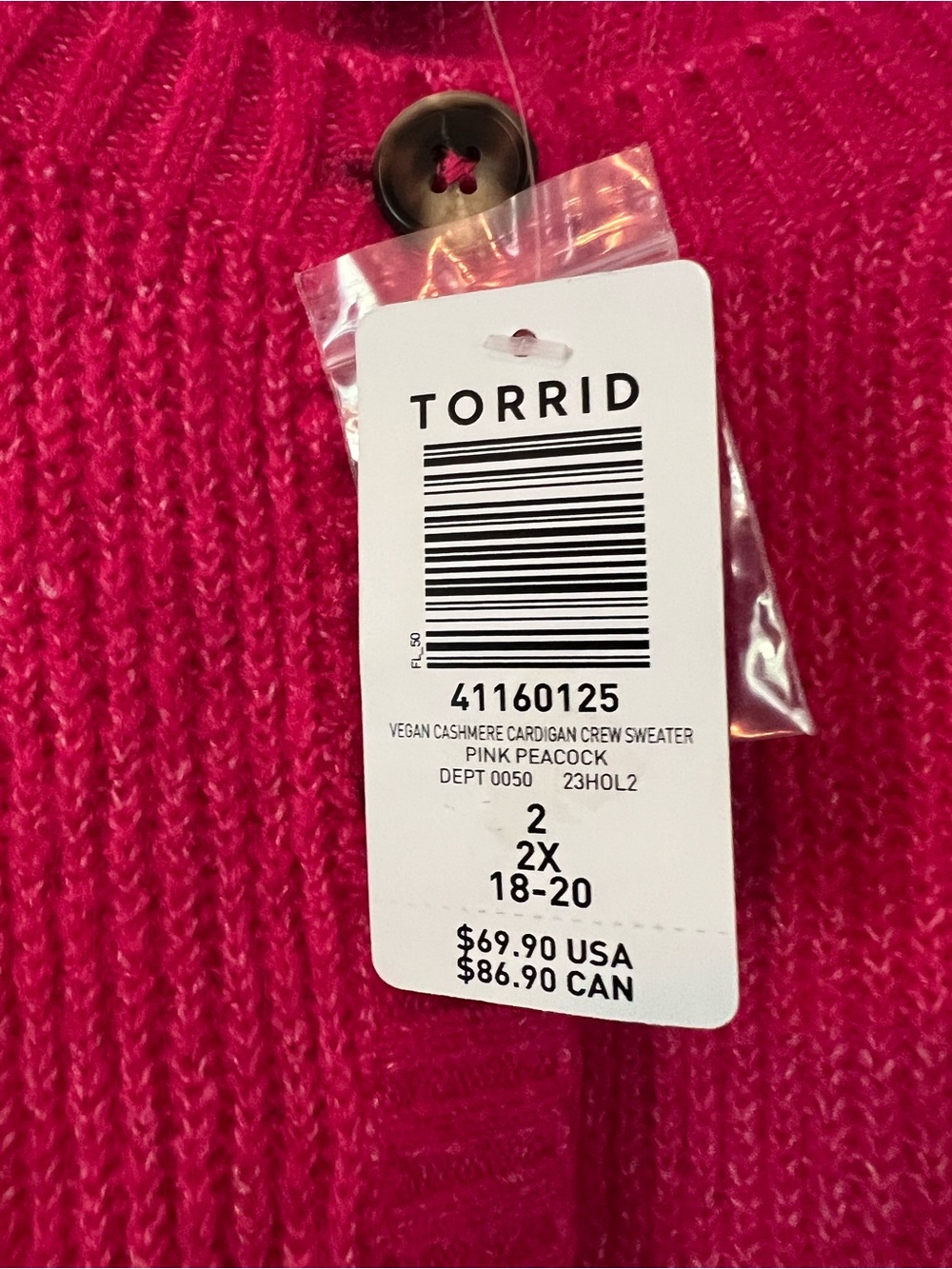 Torrid Womens Cashmere Vegan Cardigan Pink Peacock Crew Sweater Plus 2 2X 18-20 - Picture 3 of 6